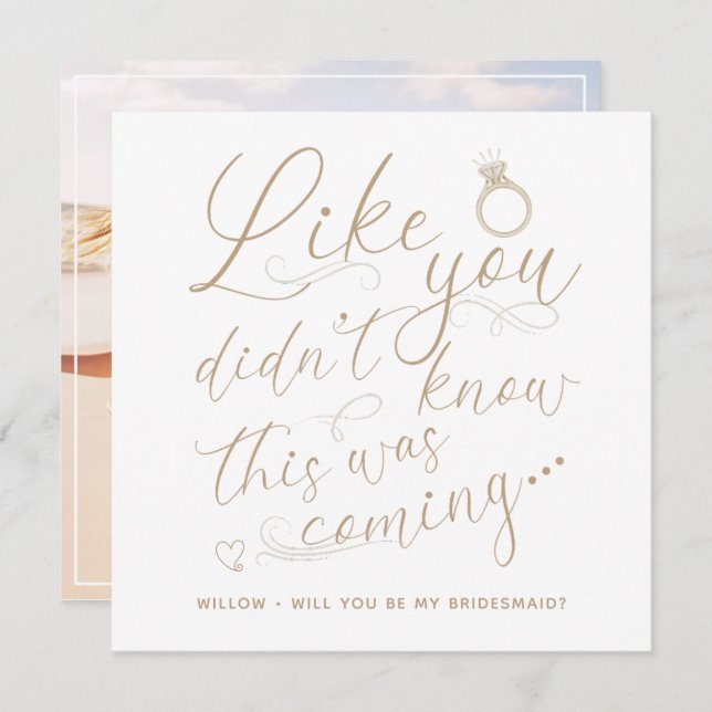 Foto Bridesmaid Request Card Gold & White Mitteilungskarte (Vorne/Hinten)