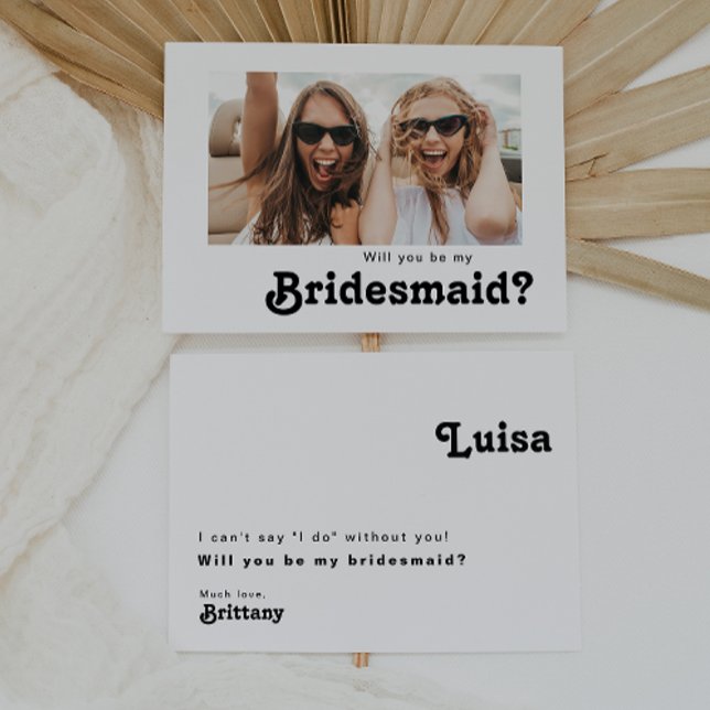 Foto Bridesmaid-Vorschlagskarte für Retro-Buchstab Einladung (Von Creator hochgeladen)