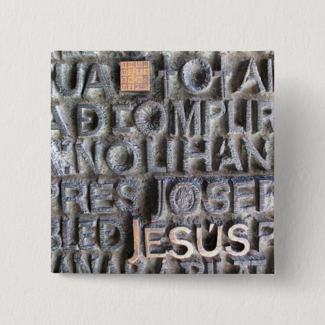 Foto Bronzeplaketten-Jesuss Sagrada Familia KNOPF Button (Vorderseite)