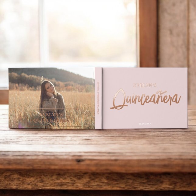Foto Brush Script Rosa Geburtstag Quinceanera Gästebuch (Von Creator hochgeladen)