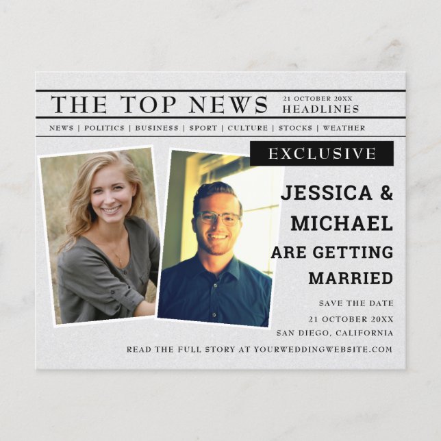 Foto "Budget Fun Newspaper Headline" Save the Date (Vorderseite)