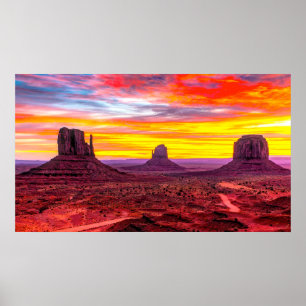 Foto bunt Sonnenuntergang Monument Valley Utah, Poster