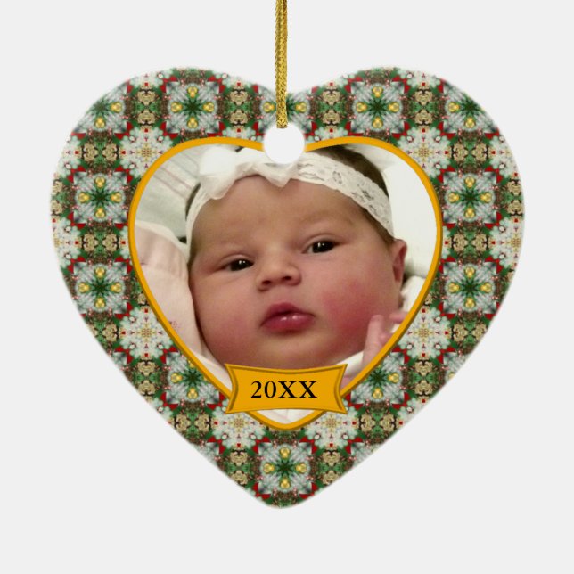 Foto-buntes Muster des Babys erstes Weihnachts Keramikornament (Hinten)