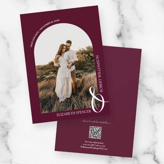 Foto Burgundy QR-Code Hochzeit speichern das Datum Save The Date (Von Creator hochgeladen)