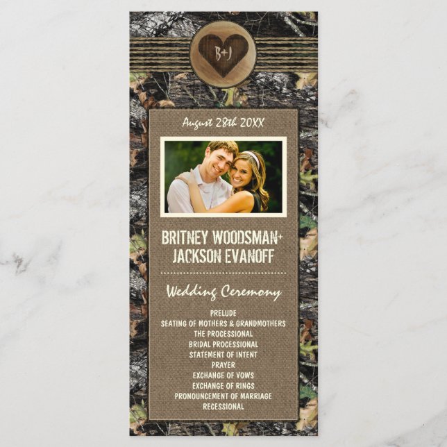 Foto Burlap + Carved Heart Camouflage Hochzeitspro Programm (Vorderseite)