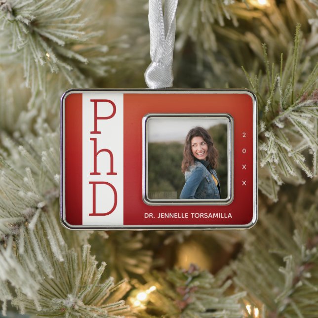 Foto Burnt Orange PhD Abschluss Weihnachten Rahmen-Ornament Silber (Baum)