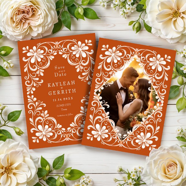 Foto Burnt Orange Shabby Chic Save the Date (Von Creator hochgeladen)