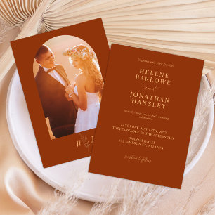 Foto Burnt Orange Terracotta Monogram Wedding Einladung