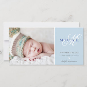 FOTO BURT ANNOUNCEMENT süßer Babyjunge Blau Ankündigung