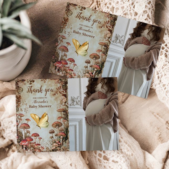 Foto Butterfly Pilz Woodland Babydusche Dankeskarte (Von Creator hochgeladen)