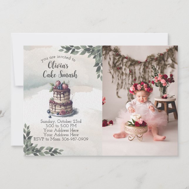 Foto Cake Smash erste Geburtstagsparty Einladung (Vorderseite)
