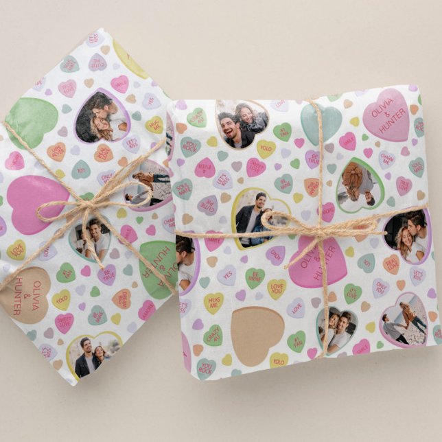Foto Candy Heart Valentine's Day Gift Wrap Geschenkpapier (Von Creator hochgeladen)