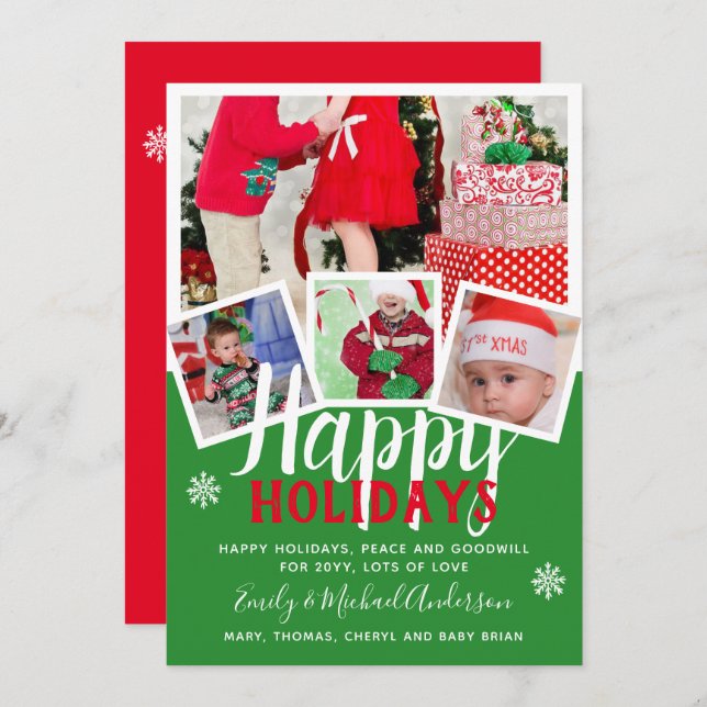 FOTO CARD Happy Holidays 2022 Red Green Einladung (Vorne/Hinten)