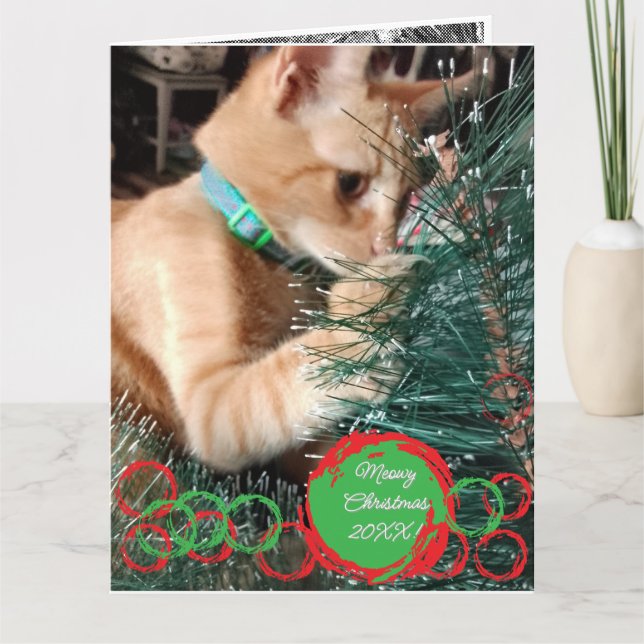 Foto Cat Text Anpassen Weihnachtskarte Karte (Vorderseite)