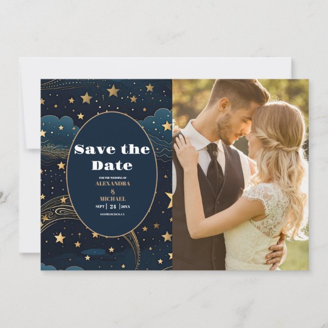 Foto Celestial Crescent Moon Gold Wedding Save The Date (Vorderseite)