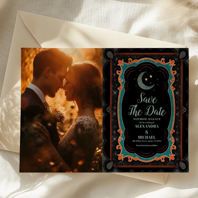 Foto Celestial Mystical Moon Starry Night Wedding Save The Date (Von Creator hochgeladen)