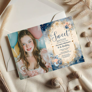 Foto Celestialer Floral Art Nouveau Sweet Sixteen Einladung