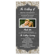 Foto Chalkboard Burlap Lace Hochzeitsprogramme