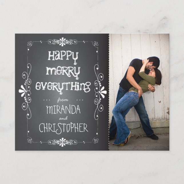 Foto Chalkboard Happy Merry Alles Postkarte (Vorderseite)