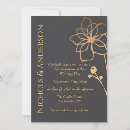 Foto Charcoal & Gold QR Code Hochzeit Einladung
