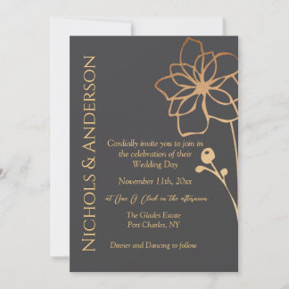 Foto Charcoal & Gold QR Code Hochzeit Einladung