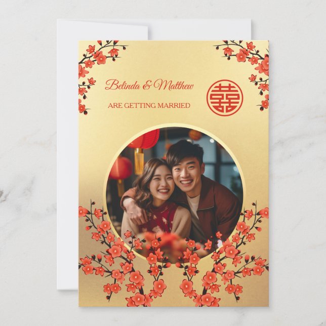 Foto Cherry Blossom Chinesische Hochzeit Einladung (Vorderseite)