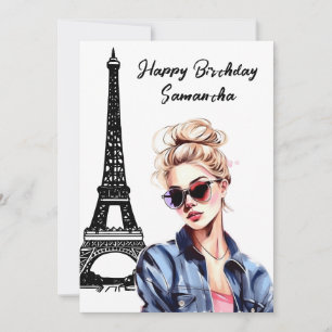 Foto Chic Eiffel Tower Chic Girl Paris Geburtstag Karte