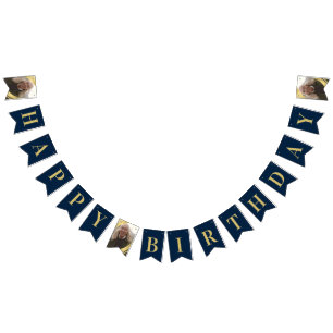 Foto Chic Navy und Gold Happy Geburtstag Wimpelkette