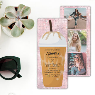 Foto Chic Trendy Glam Pink Ice Kaffee Geburtstag Einladung