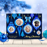 Foto Christmas Bauble Navy Blue Watercolor Folien Feiertagskarte<br><div class="desc">Diese 5-Foto-Weihnachtskarte verfügt über handgepolsterte Aquarellbaubeln in Blau- und Türkistönen, es gibt 5 Rahmen für Sie, um Ihre eigenen Fotos hinzuzufügen, Sie können einzelne Familienmitglieder und Haustiere hochladen oder einfach nur lustige Fotos zusammen, wenn Sie eine kleinere Familie haben, was immer Sie bevorzugen. Für beste Ergebnisse laden Sie quadratische Fotos...</div>