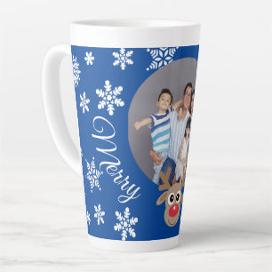 Foto Christmas Blue Niedlich Reindeer White Script Milchtasse