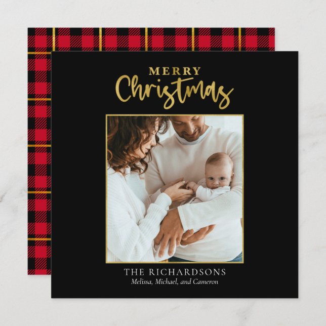 Foto Christmas Gold Foil Script Moderne Familie (Vorne/Hinten)