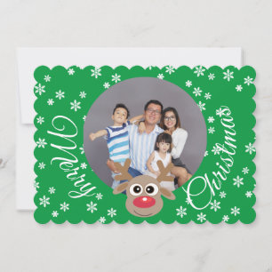 Foto Christmas Green Niedlich Rentier Weiße Schrif Feiertagskarte