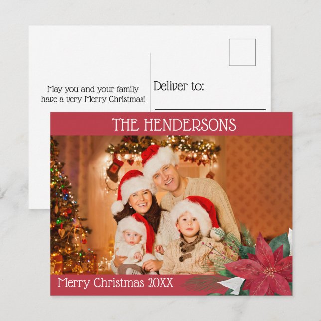 Foto Christmas Poinsettia Feiertagspostkarte (Vorne/Hinten)