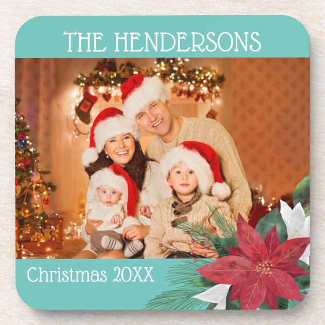 Foto Christmas Poinsettia Getränkeuntersetzer (Vorderseite)