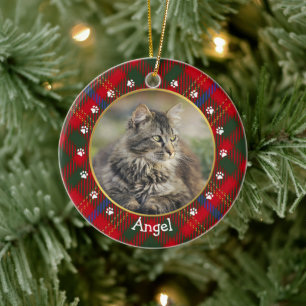 Foto "Christmas Red Green Kariert Cats" - Rahmen u Keramik Ornament