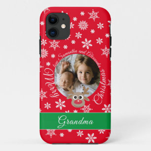 Foto Christmas Red Niedlich Reindeer White Script Case-Mate iPhone Hülle
