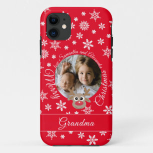 Foto Christmas Red Niedlich Reindeer White Script Case-Mate iPhone Hülle