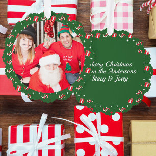 Foto Christmas Santa Candy Cane nennt Grünbuch Ornament Karte