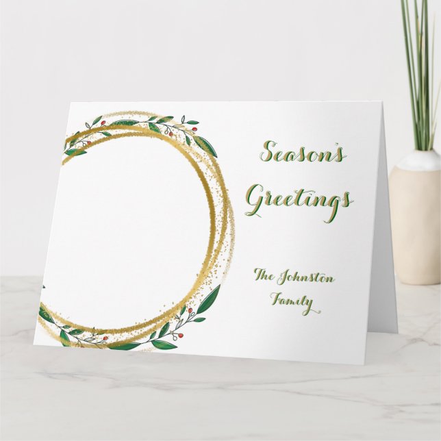 Foto Circle Gold Grün & Rote Jahreszeit Grüße Karte (Vorderseite)