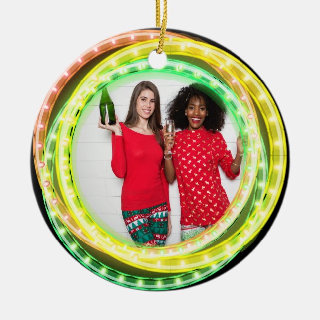Foto Circle Hula Hoop Weihnachtslicht Jahr Keramik Ornament (Vorne)