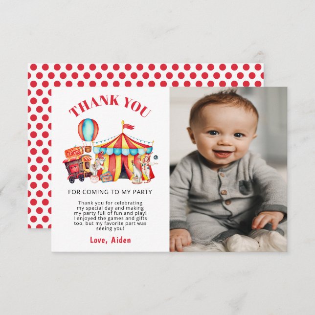 Foto Circus Karneval Geburtstagsparty Dankeskarte (Vorne/Hinten)