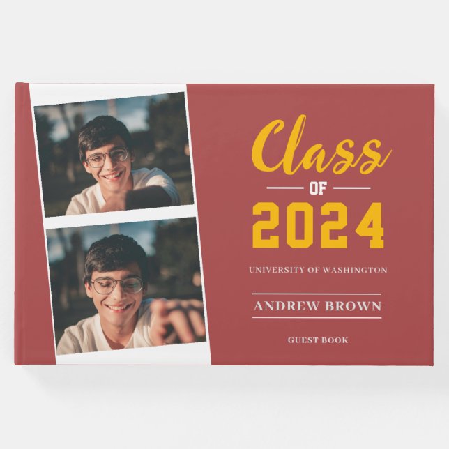 Foto Class of Pastel Red and Gold Guest Book Gästebuch (Vorderseite)