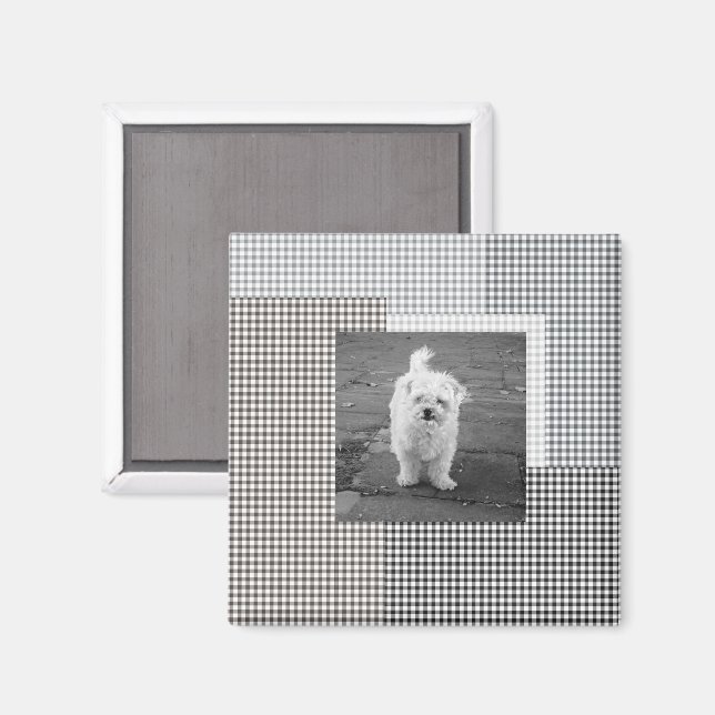 Foto Classic Gingham Patterns neutral chic Magnet (Vorderseite/Rückseite)