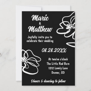 Foto Classic Gothic Black Floral Sketch Wedding Einladung