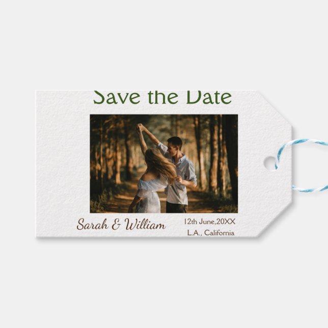 Foto Classic White elegante Typografy Hochzeit Mod Geschenkanhänger (Vorderseite (Horizontal))