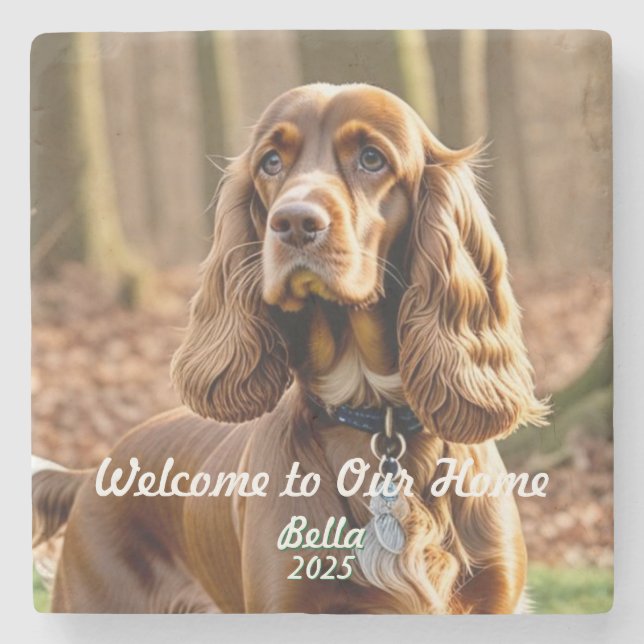 Foto Cocker Spaniel KEEPSAKE Personalize Steinuntersetzer (Vorderseite)