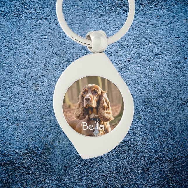 Foto Cocker Spaniel personalize Schlüsselanhänger (Elegant Keychain, personalize, add your pets photo and name.)