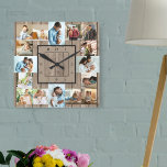 Foto Collage 16 Bild Rustikales Holz nummeriert<br><div class="desc">Foto Wanduhr mit 16 Ihrer Lieblings-Fotos. Das Design hat einen rustikal braunen Holzausschnitt und eine stilvolle Uhr Gesicht mit modernen Zahlen. Die Fotovorlage ist für Sie bereit, Ihre Fotos hochzuladen, die in 2x Portrait, 2x Landschaft und 12x Quadrat / Instagram Bildformat angezeigt werden. Bitte stöbern Sie in meinem Shop für...</div>