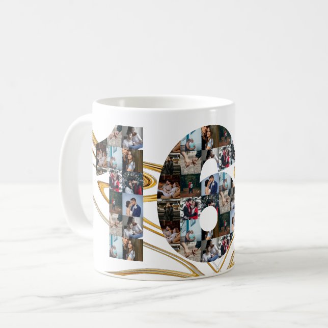 Foto Collage 16 Jahre Jubiläumsgeschenke nach Jahr Kaffeetasse (Vorderseite Links)